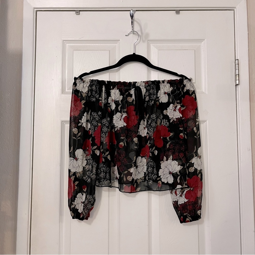 January 7 Floral Peasant Long 3/4 Sleeve Off Shoulder Blouse Top